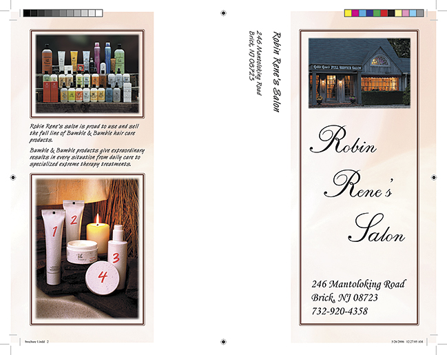 Trifold brochure for Robin Rene's Salon